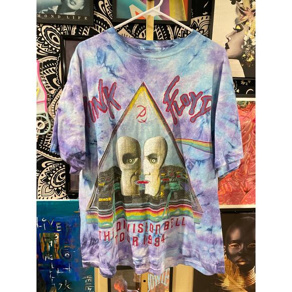 Rare 1994 Vintage Pink Floyd Rare The Division Bell Tie Dye AOP Tour Tee Size XL - Picture 1 of 8